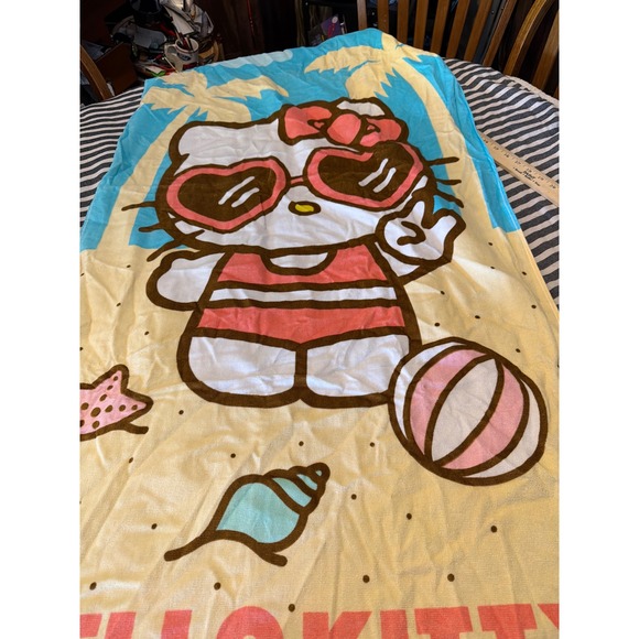 Sanrio Other - Sanrio Hello Kitty Beach Towel Summer Heart Sunglasses Palm Trees Pink Blue